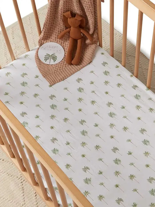 Green Palm Fitted Cot Sheet - Snuggle Hunny