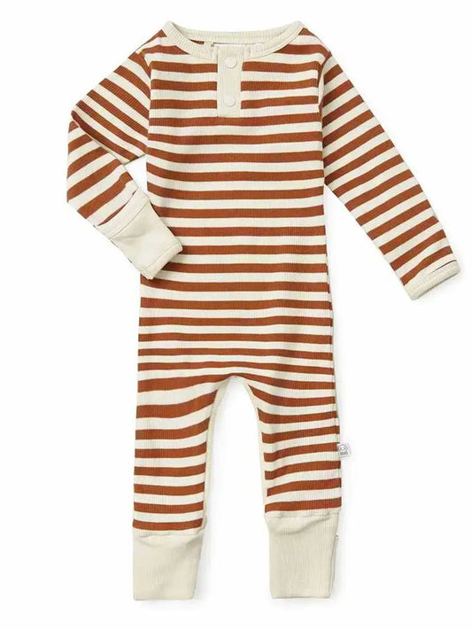 Biscuit Stripe Organic Growsuit - Snuggle Bunny