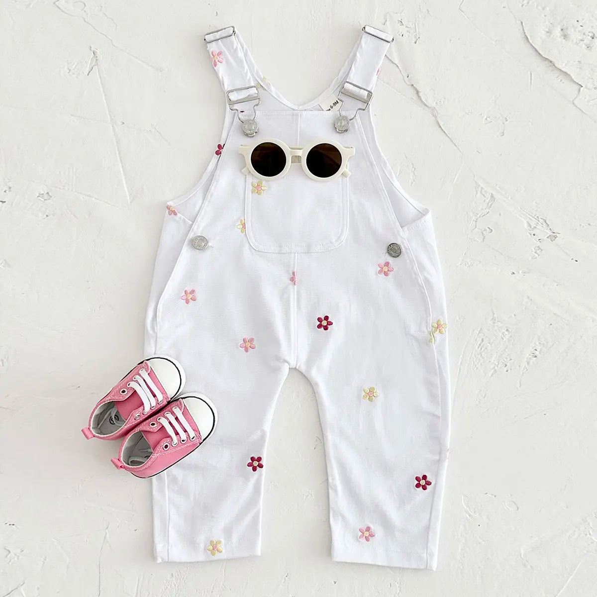 Flower Power White Denim Floral Pocket Overalls