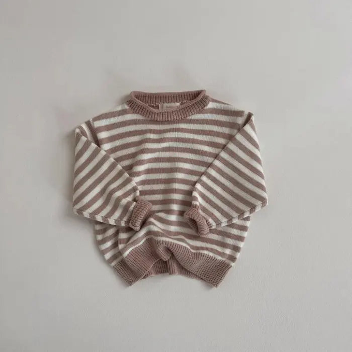 Beige Long Sleeve Striped Cotton Jumper