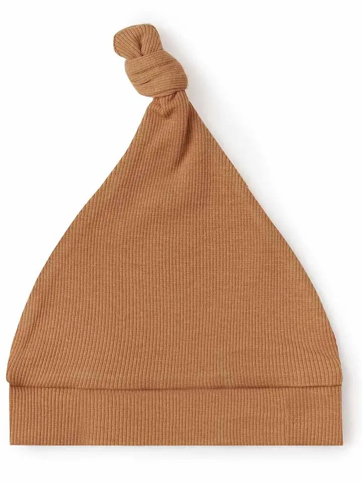 Chestnut Ribbed Organic Knotted Beanie - Snuggle Hunny